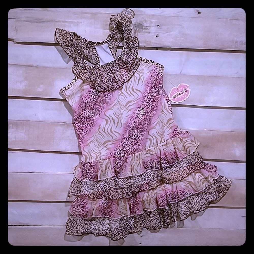 LIPSTICK DRESS SZ 7 animal print pink cream brown